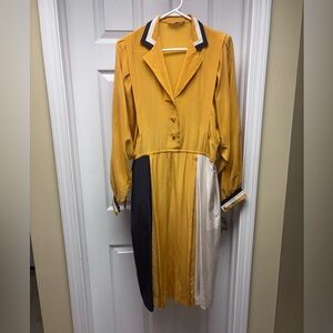Vintage Italian Silk Colorblock Shirt Dress | Pockets | Size 42 (US 8–10)